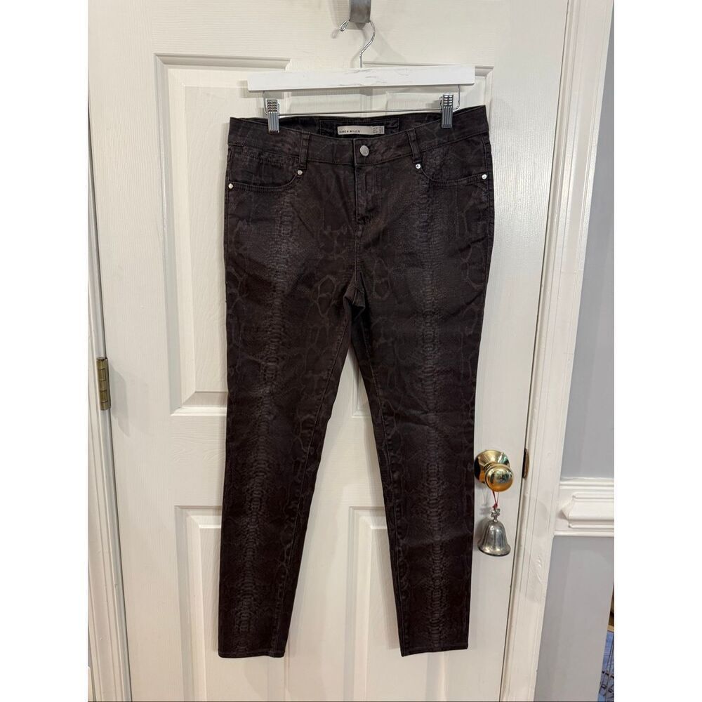 Karen Millen Brown Snake Print Lightly Coated Slim Jeans sz 8 EUC